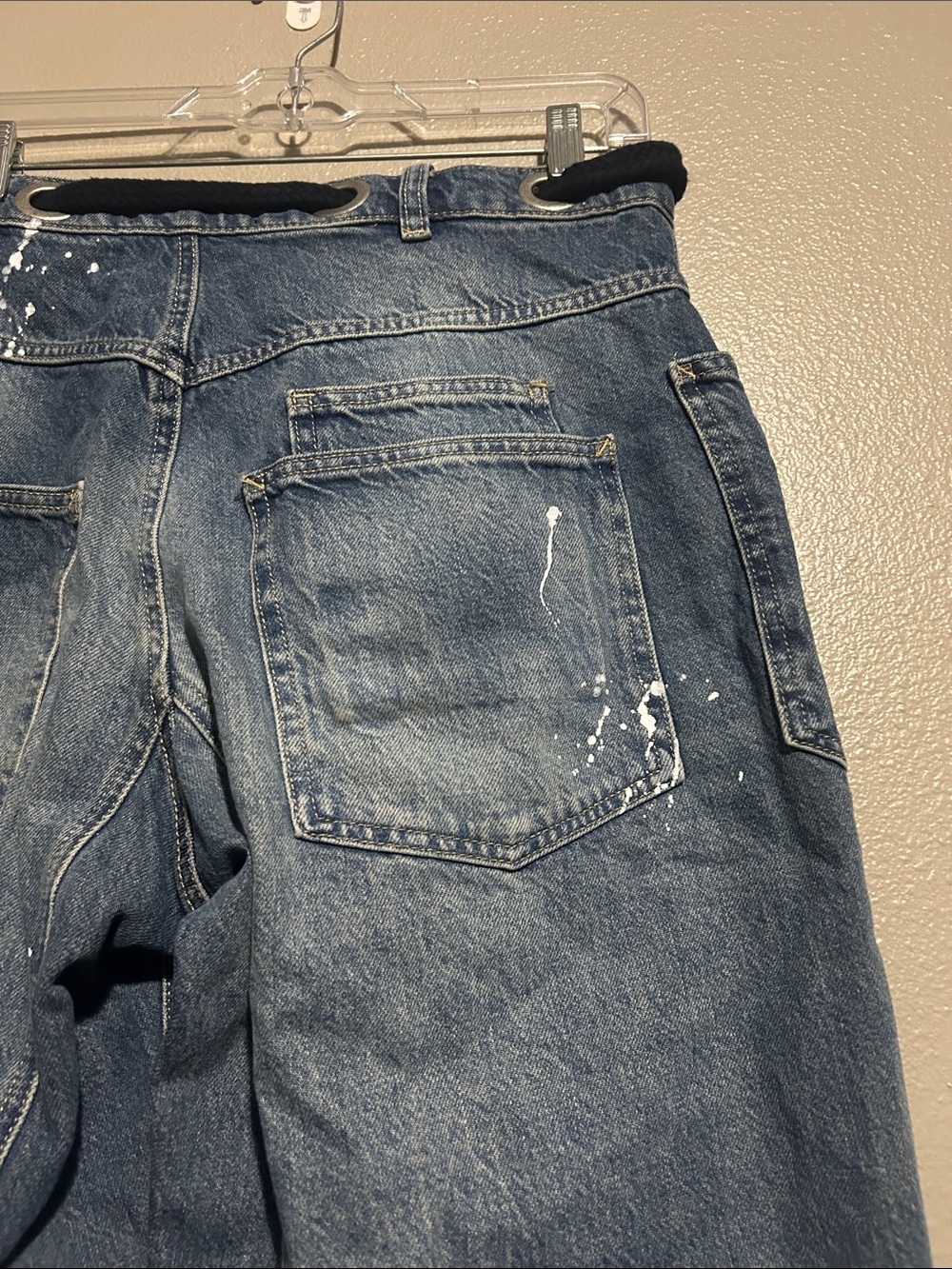 Free People We The Free Moxie Low Slung Pull On Barrel Jeans Timeless Blue 26 - Picture 11 of 14